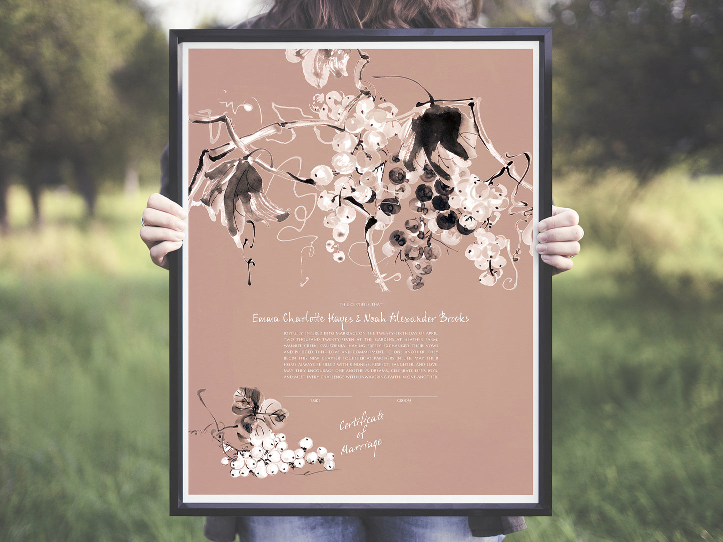 Grapevine Abundance Vineyard Wedding Certificate | Personalized Marriage memento | Museum-Quality Art Print