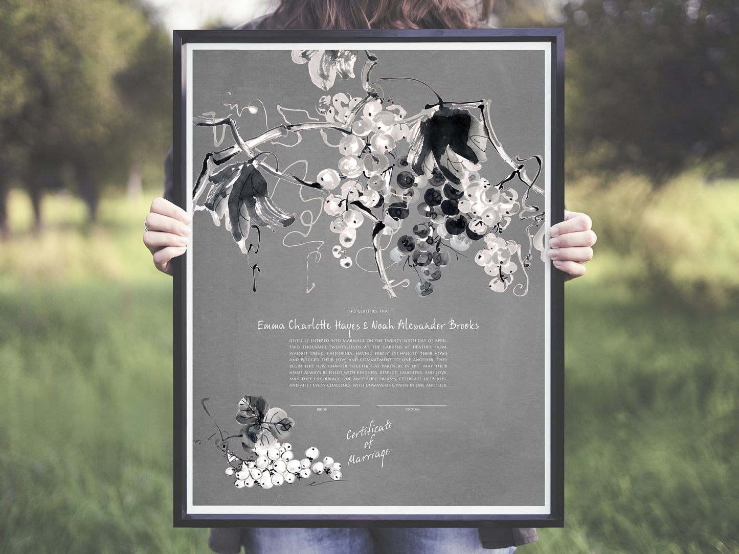 Grapevine Abundance Vineyard Wedding Certificate | Personalized Marriage memento | Museum-Quality Art Print