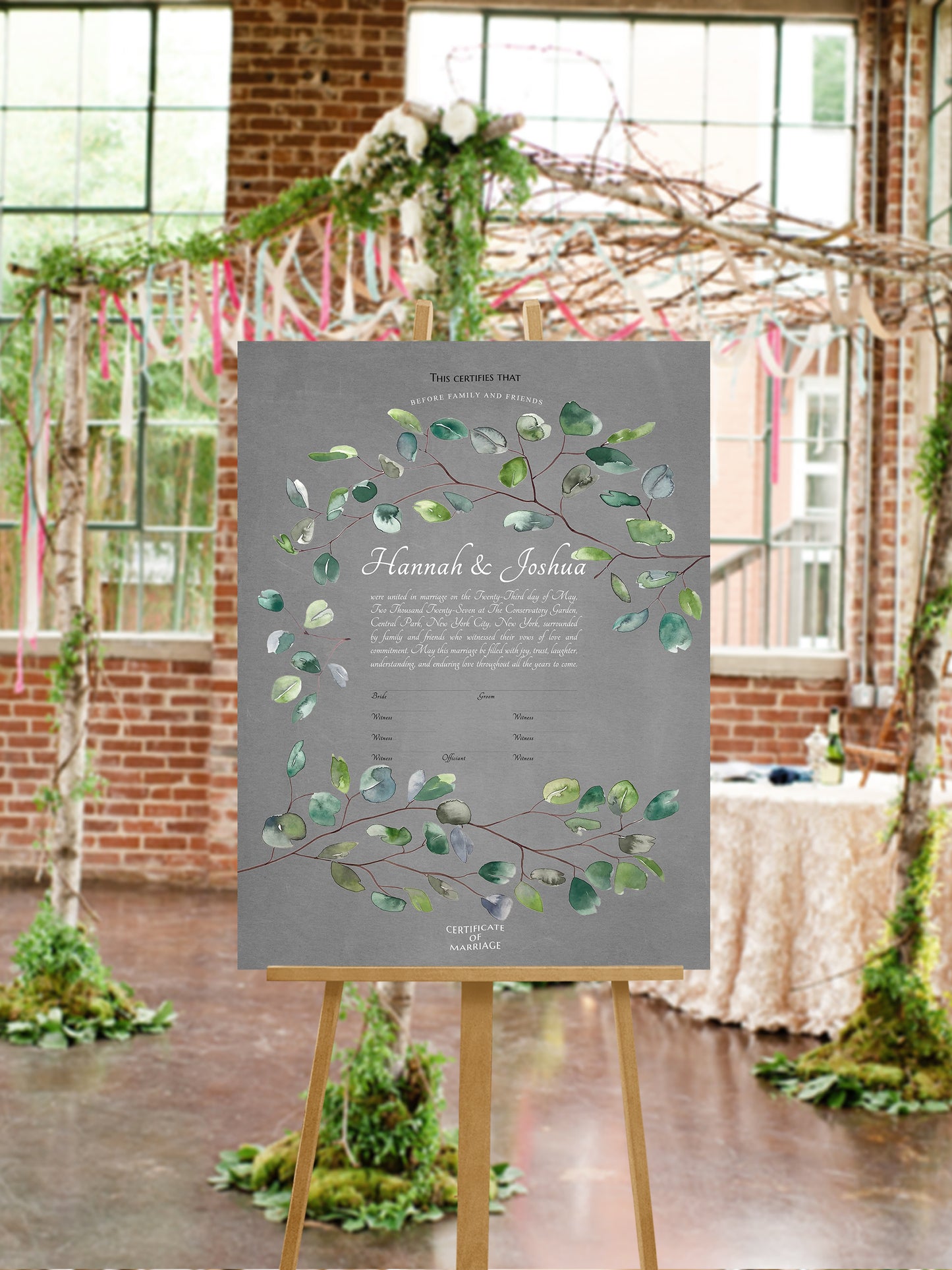 Green Twigs Wedding Certificate, Contemporary Botanical Print | Harmony, Continuity & Natural Beauty | Elegant Gift for the Couple