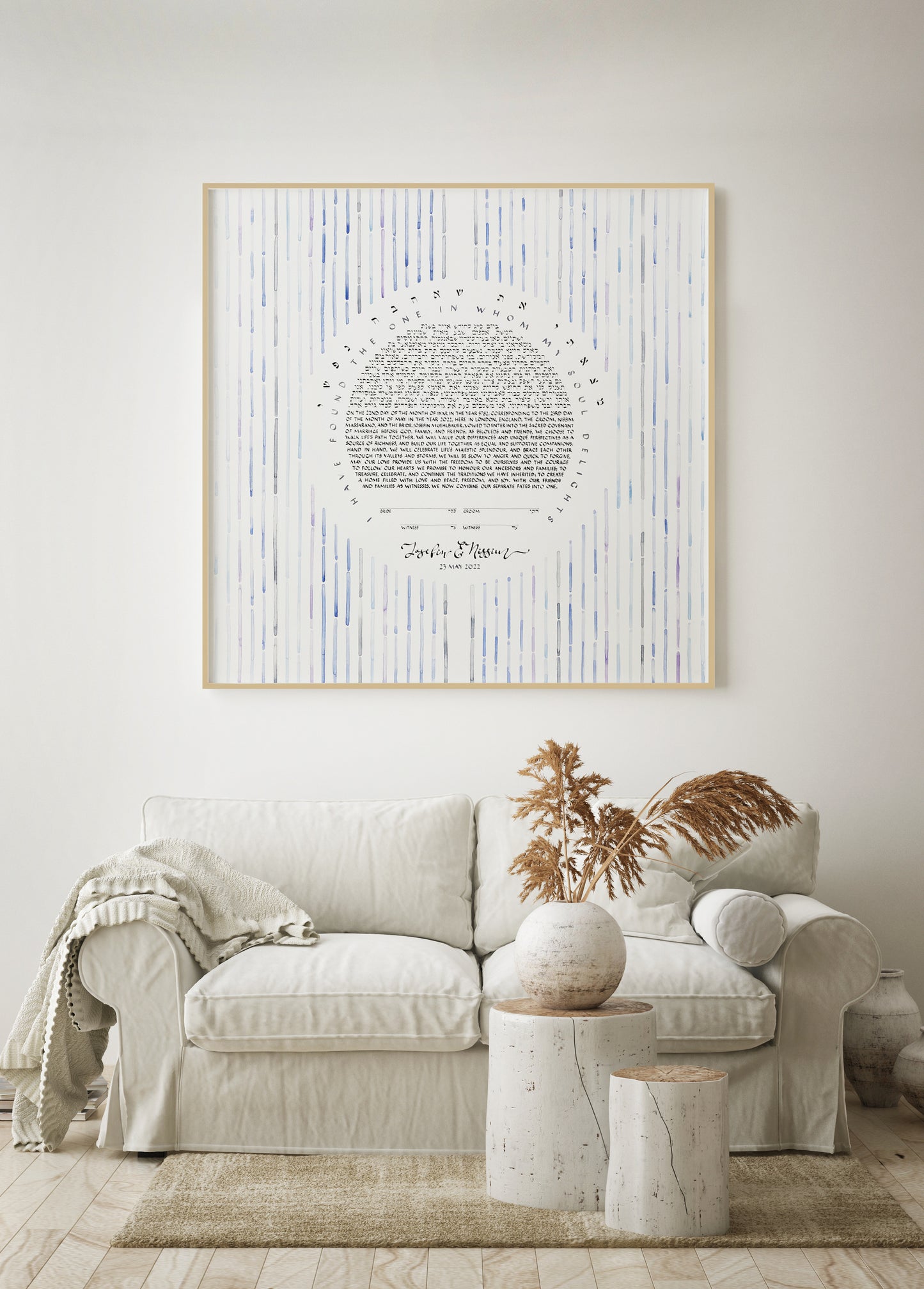 Mid century modern Waterfall Ketubah watercolor