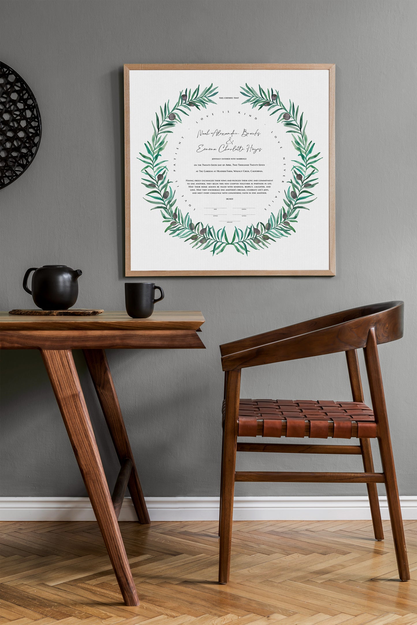 Olive Wreath Wedding Certificate, Botanical Fine Art Print | Peace & Unity | Gift for the Couple, Ceremony Keepsake