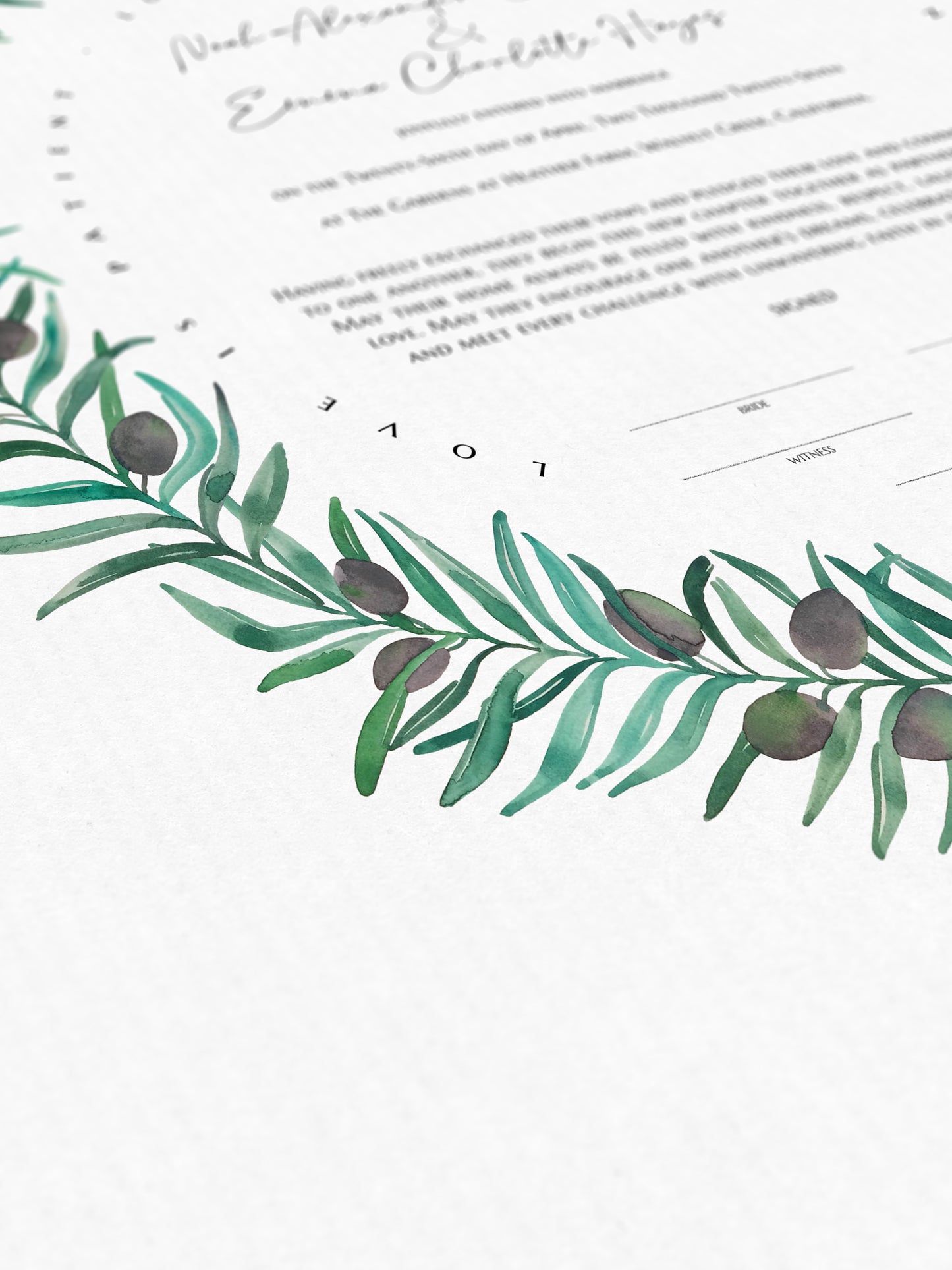 Olive Wreath Wedding Certificate, Botanical Fine Art Print | Peace & Unity | Gift for the Couple, Ceremony Keepsake