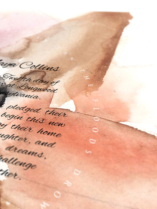 Autumn Romance Blush Magnolia Wedding Certificate, Watercolor Fine Art Print | New Beginnings | Romantic Wedding Keepsake