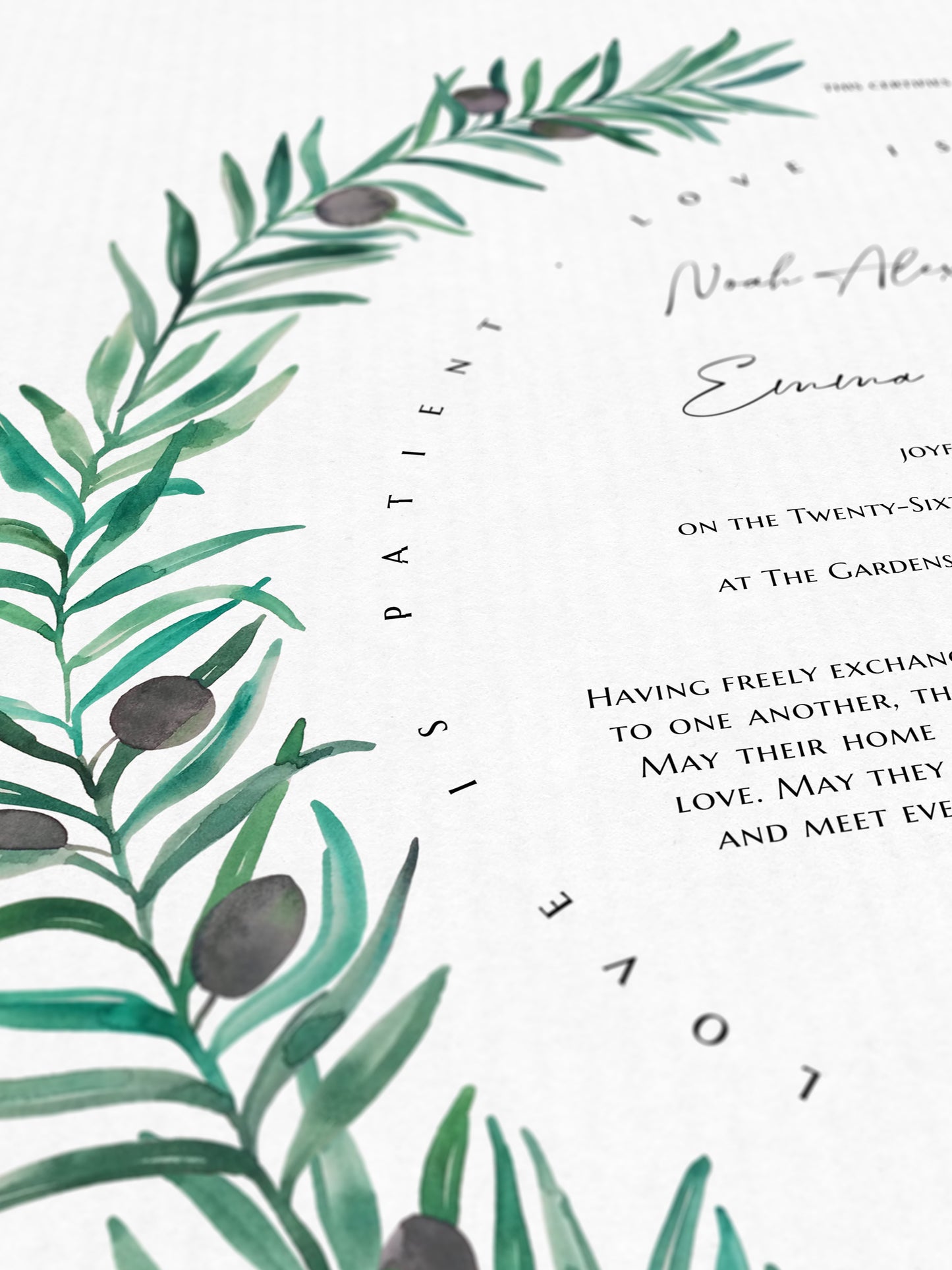 Olive Wreath Wedding Certificate, Botanical Fine Art Print | Peace & Unity | Gift for the Couple, Ceremony Keepsake