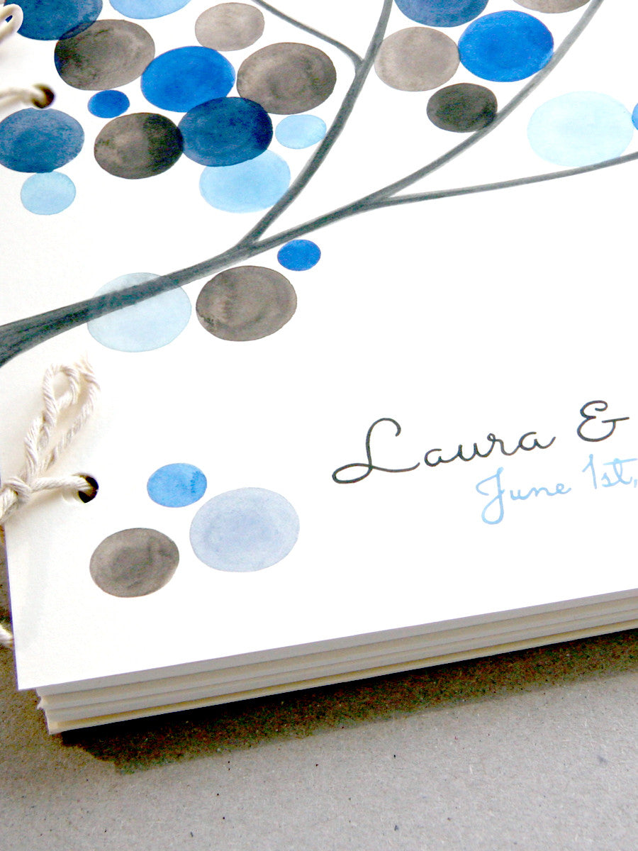 Custom Wedding Guest Book Album with Tree Branch, Modern minimalist guestbook album with watercolor painted hardcovers