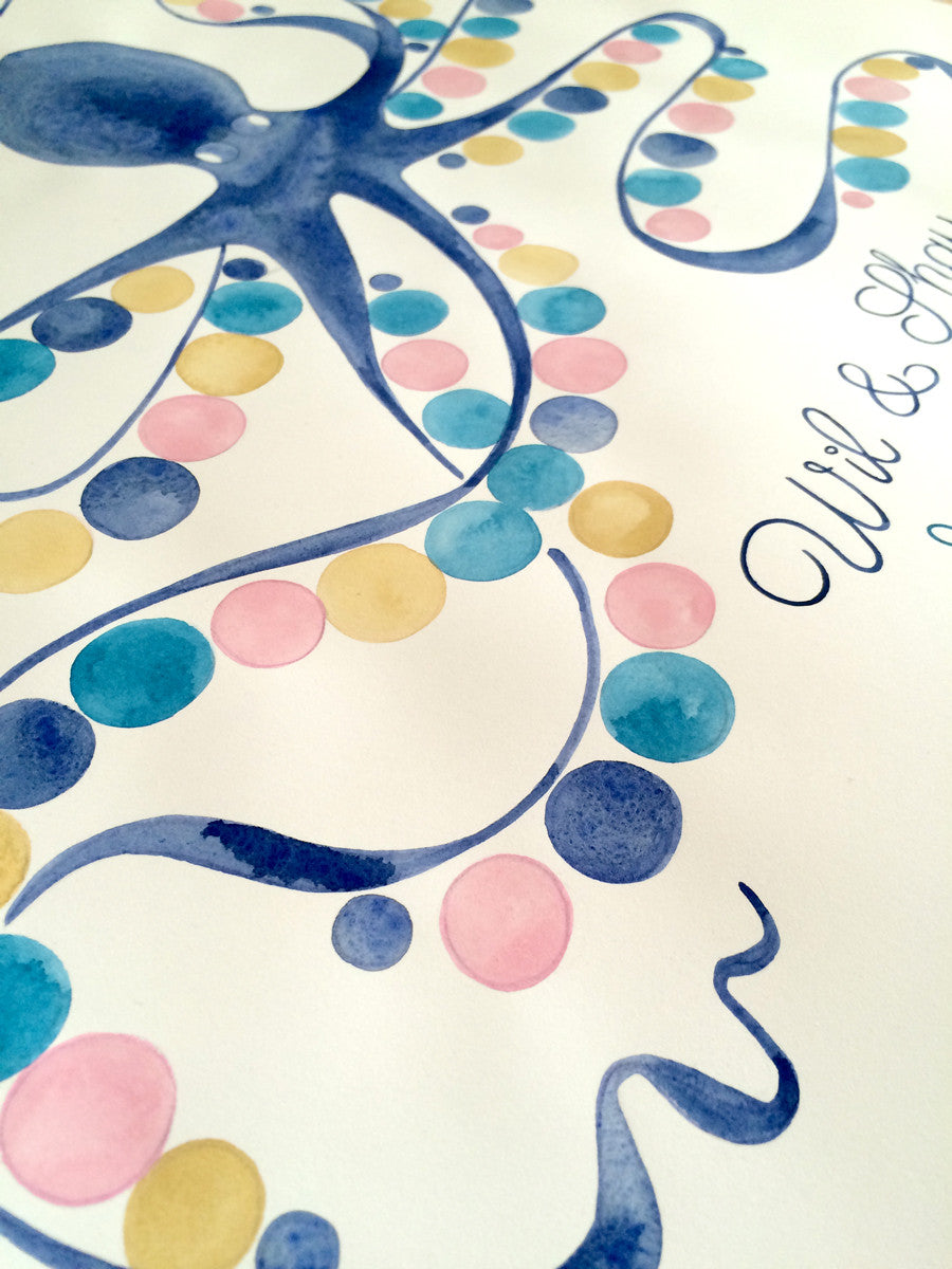 Baby shower Guest Book Alternative print - watercolor gift - SQUID