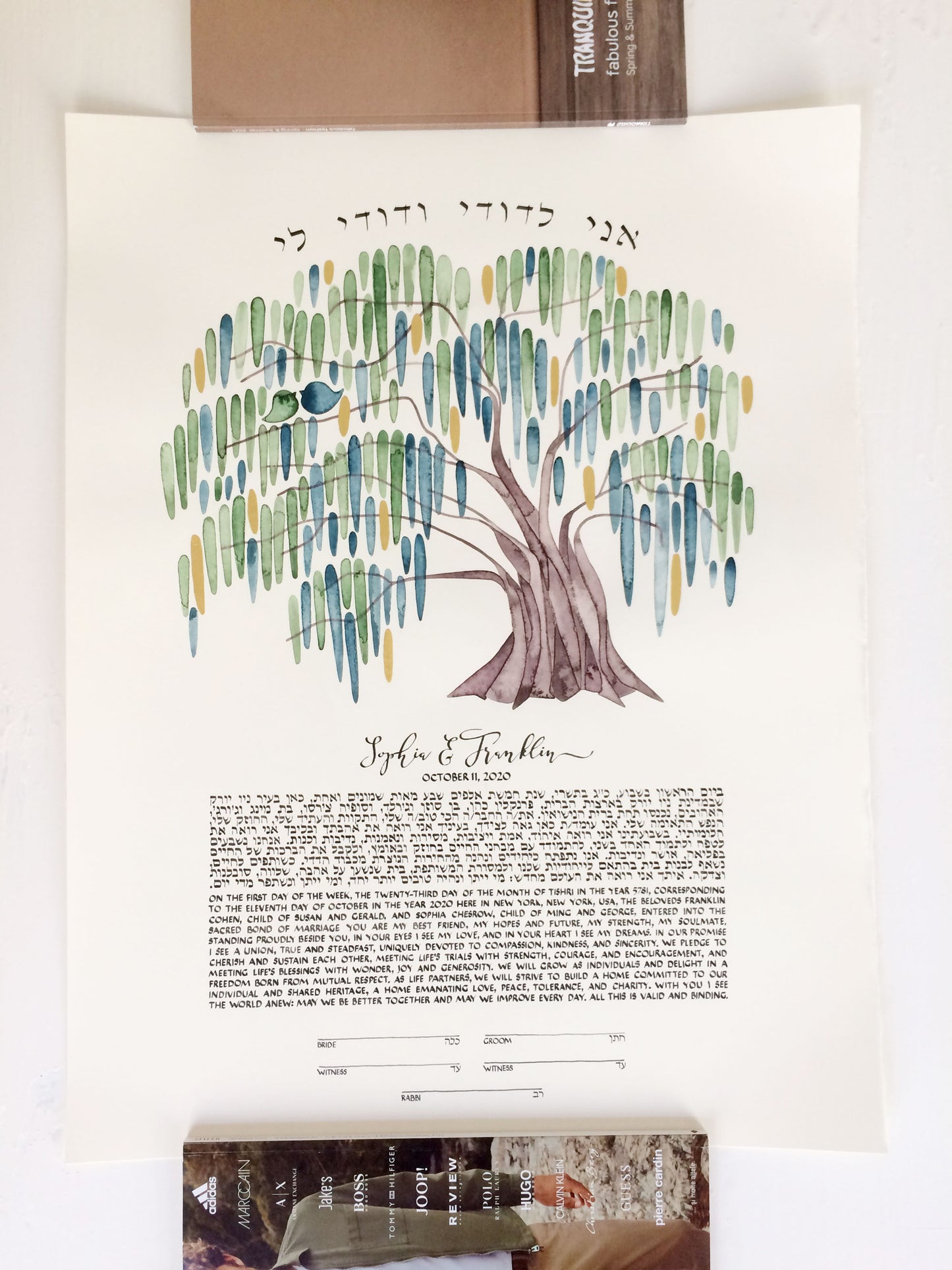 Under the Chuppah Willow Tree > Original Artwork Custom KETUBAH Jewish Weddings