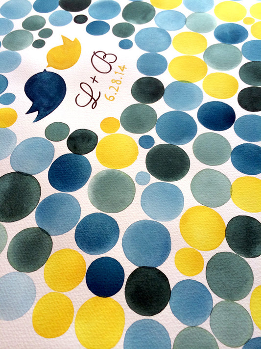 Wedding Guest Book painting Signature Orbs - 125 Guest signatures alternative, Custom Wedding Guest Book Poster - Signature Stone watercolor