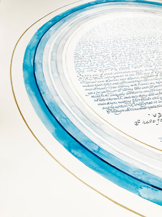 Reserved listing for Alexandra T.  <> Celestial Genesis Waters Gold Rings Handmade Commission Ketubah