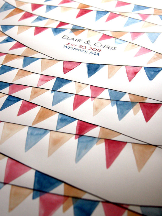 Pennant Banner Wedding Guest Book Alternative - 175 guest signatures Custom Signature wedding guest book, crisscrossing pennant triangles