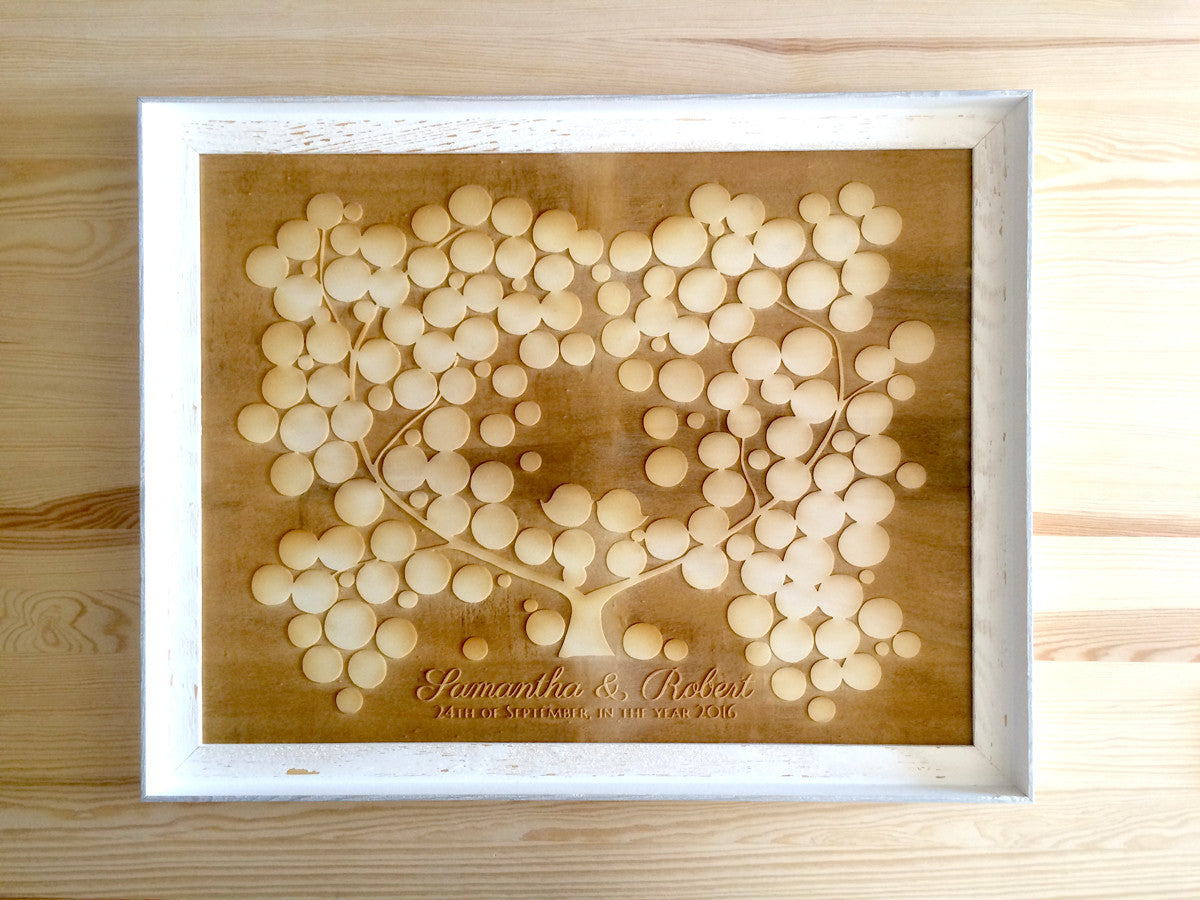 Large wood Guest Book - 150 signature spots - Engraved poplar wood finish