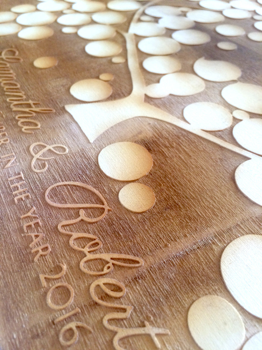 Engraved wood Guest Book - 150 signature spots - poplar wood finish