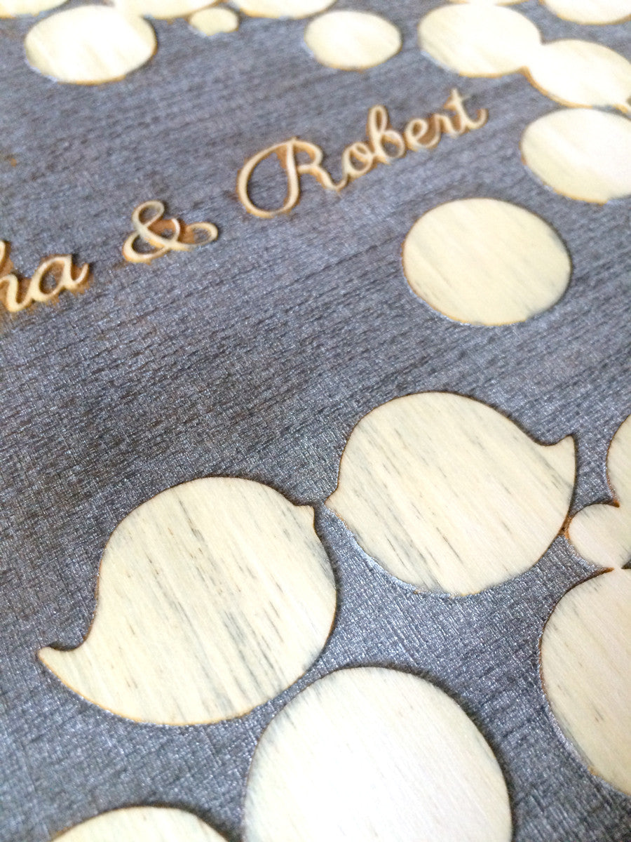 Rustic Silver Engraved wood Background Painted Guest Book - 150 signature spots - poplar wood finish