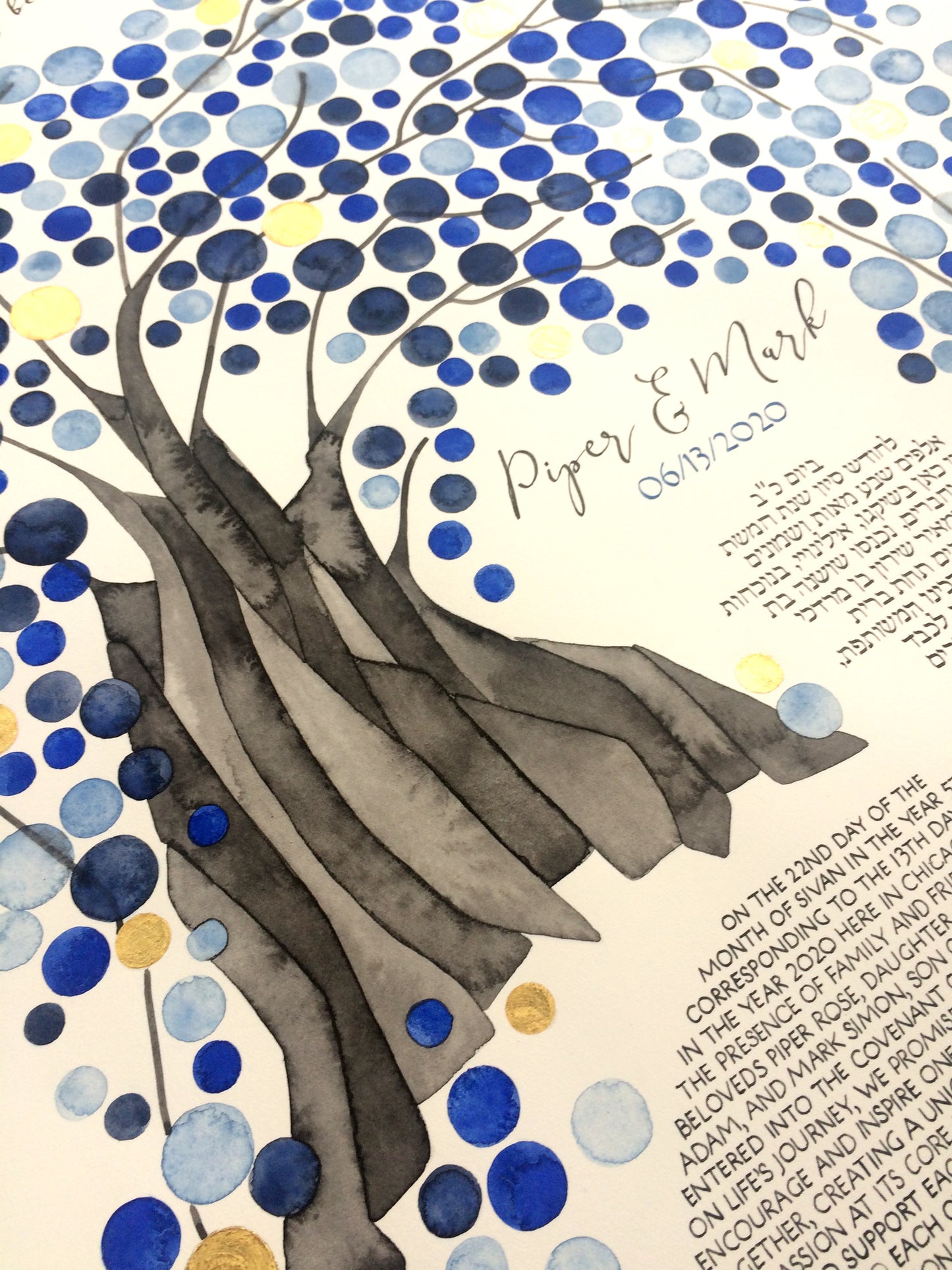 Romantic Willow Tree ⤱ Organic Jewish KETUBAH watercolor painting