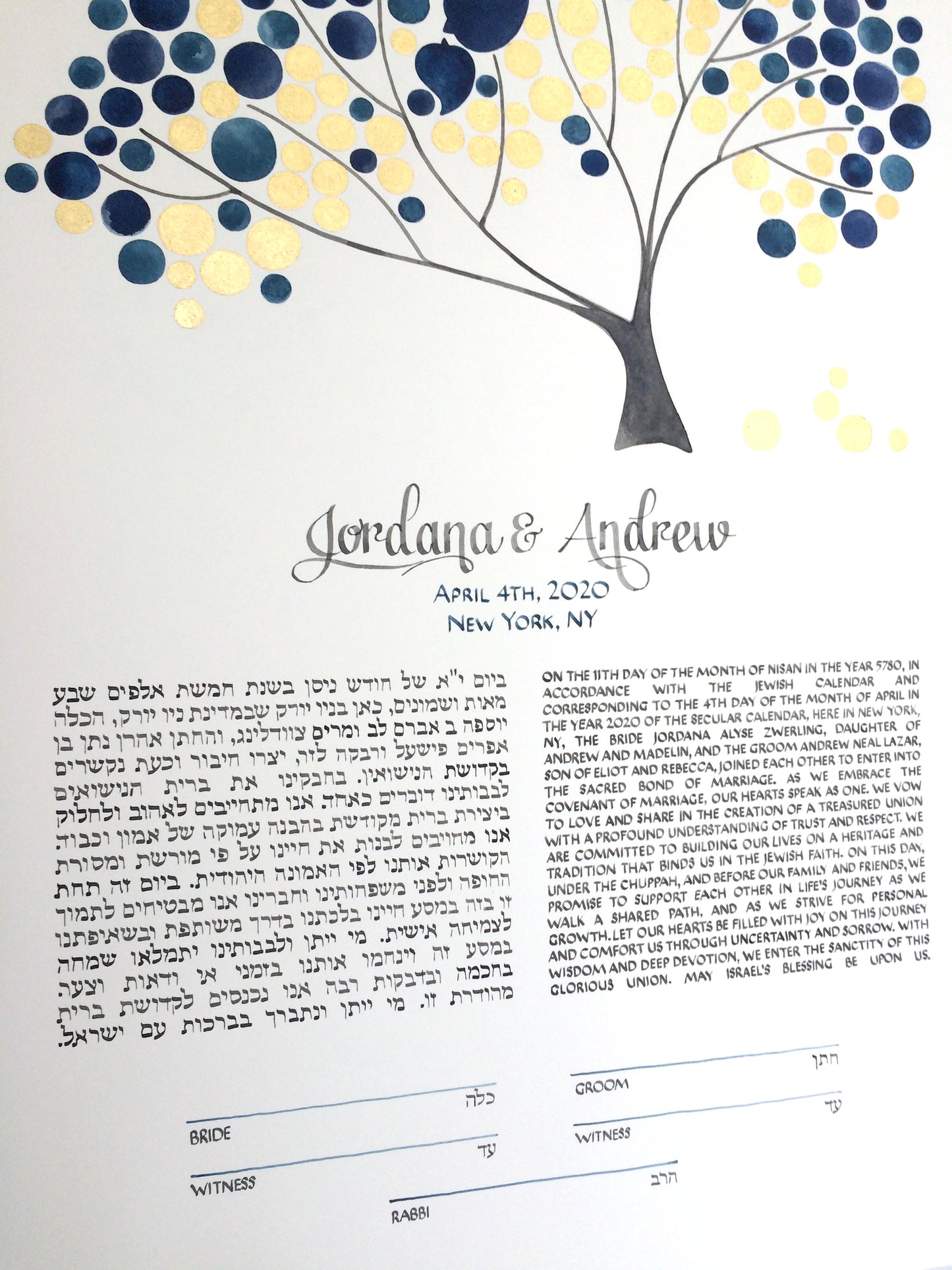 New York NY Gold Leaf Ketubah watercolor painting