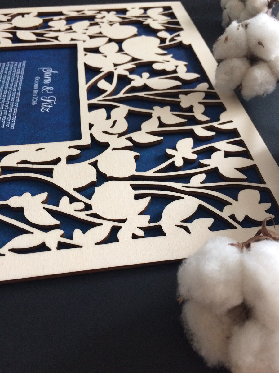 Ketubah wood - woodcut or papercut layered ketubah - BELOVED GARDEN