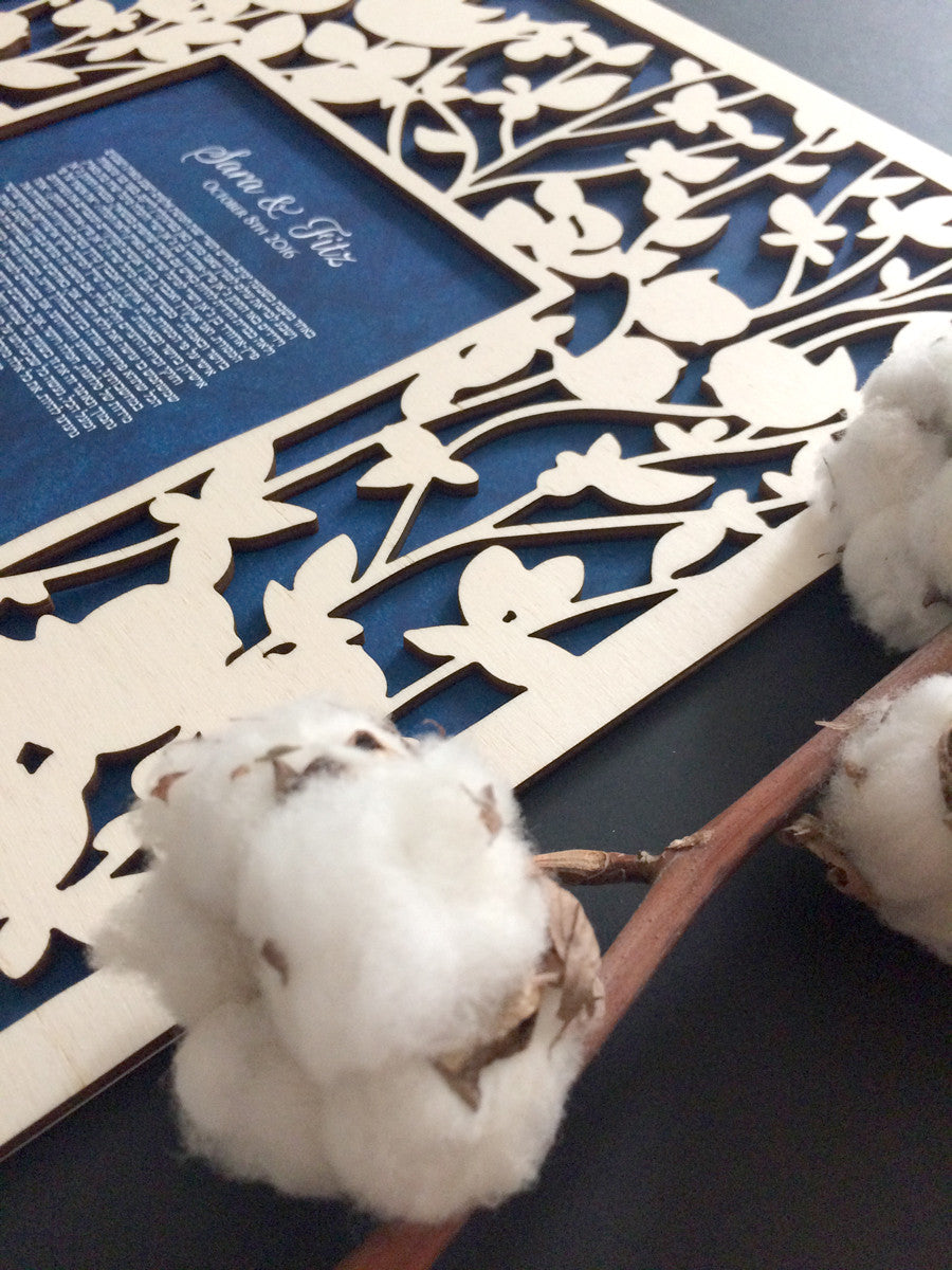 Ketubah wood - woodcut or papercut layered ketubah - BELOVED GARDEN