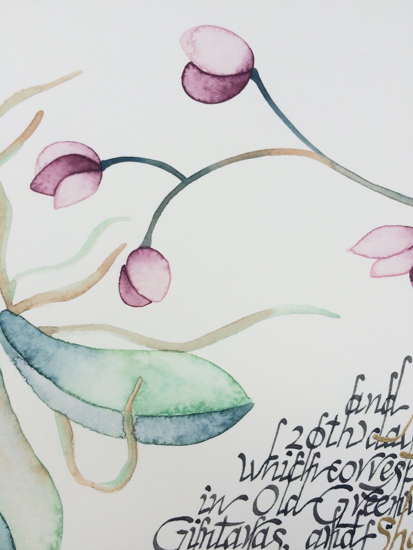 Watercolor Greenery Floral Wreath Ketubah < Trilingual Large Calligraphy