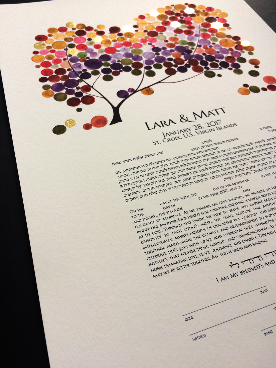 Personalized Ketubah Tree of Life and Love Birds - Spectrum