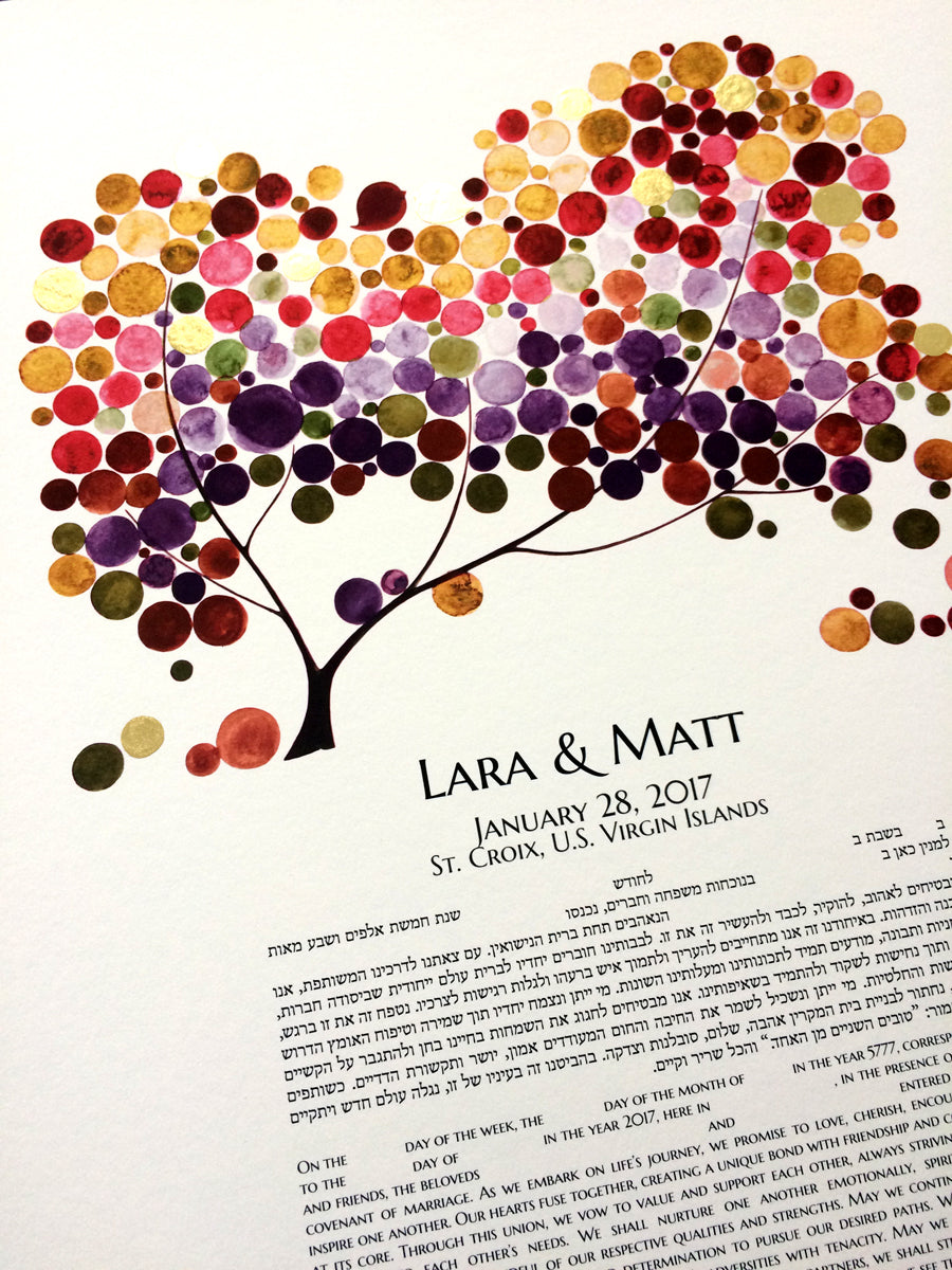 Personalized Ketubah Tree of Life and Love Birds - Spectrum