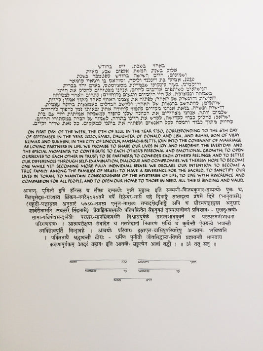 Reserved listing Roxanne F. - Trilingual Ketubah Calligraphy on primed linen