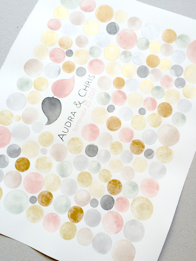 Gold Wedding Watercolor Guest Book  - GOLD PENNY TILES - 150 guest signatures - painted wedding gift