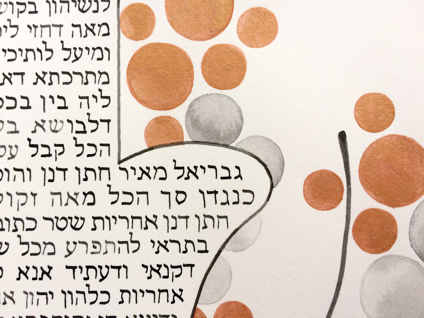 Holy Hamsa Ketubah <> Bronze watercolor painting and calligraphy