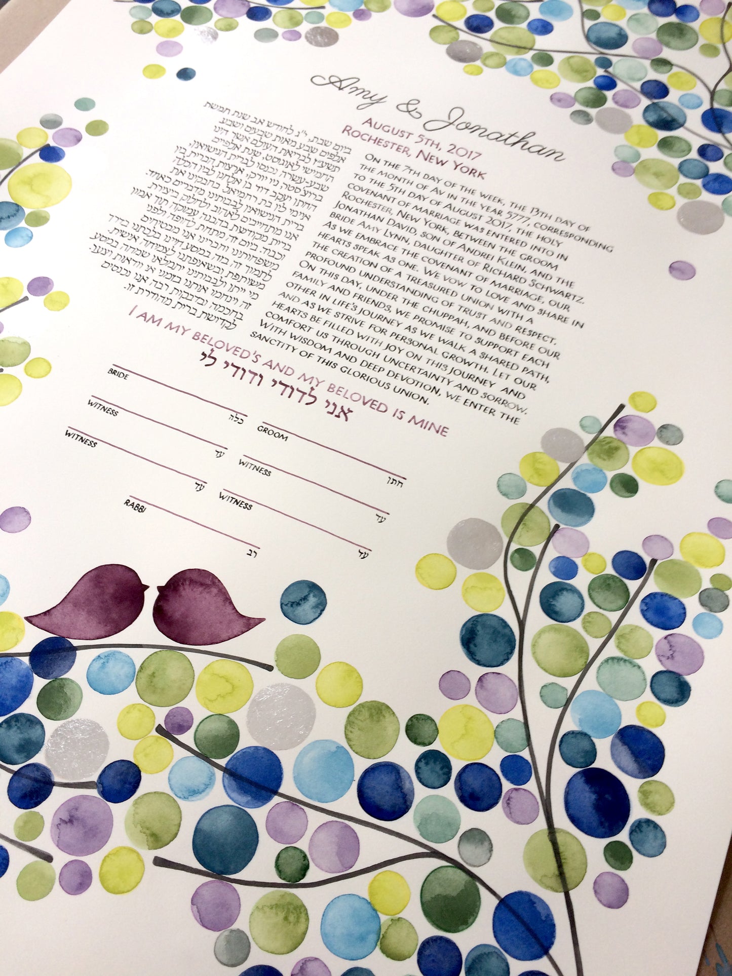 Rochester-NY Silver and White-Gold Modern Watercolor Ketubah-Guestbook SET