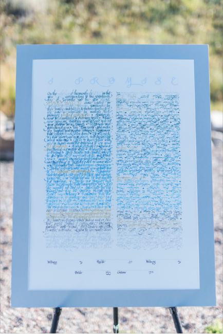 CALLIGRAPHY WATERCOLOUR KETUBAH painting with silver and gold leaf accents