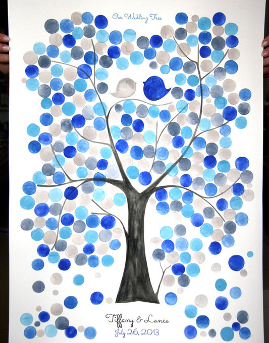 Custom Anniversary Guest Book - Wedding guestbook, Event Tree, love birds, abstract, tree of life