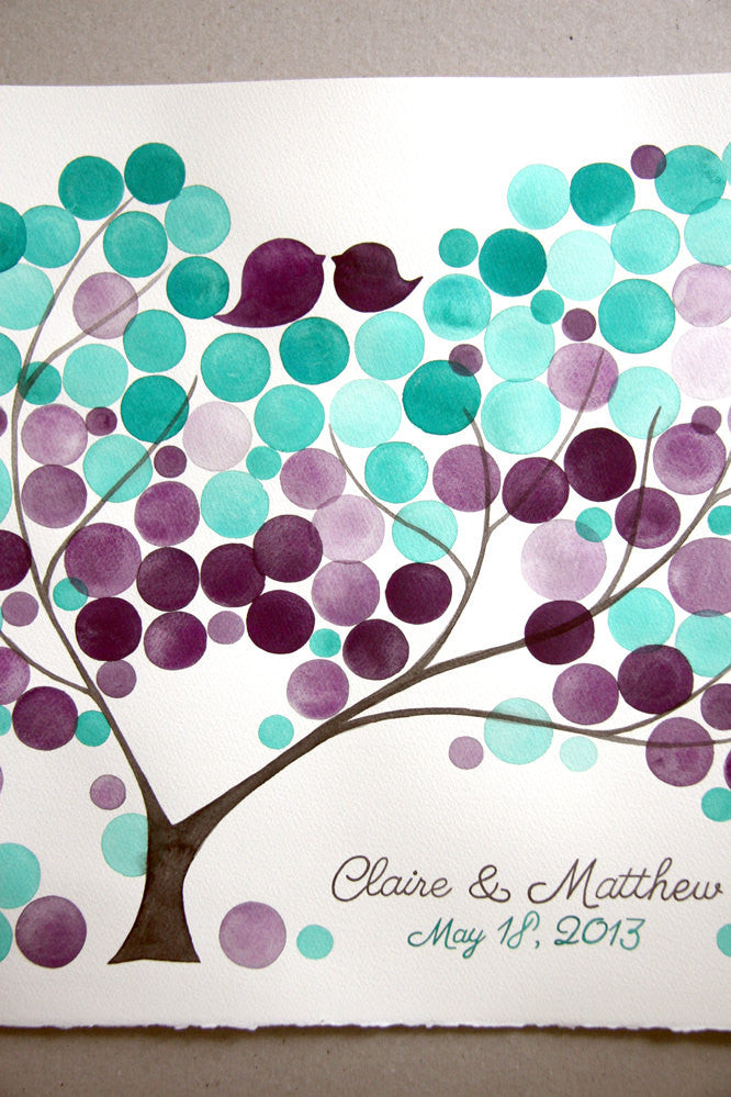 Watercolor Wedding Guest Book Alternative - anniversary bridal shower love birds - 100 guest signatures Guest book wedding tree of life
