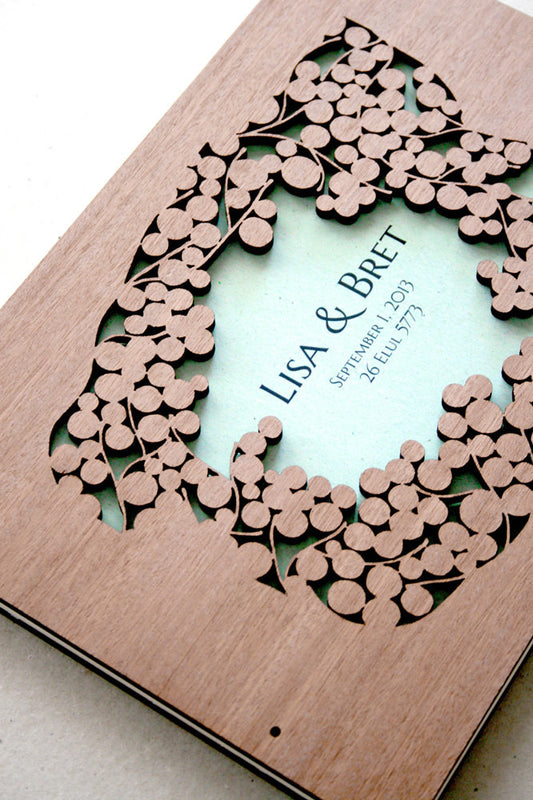 Woodcut Wedding Guest Book Album Branches with Love Birds, Modern abstract guestbook album with woodcut covers