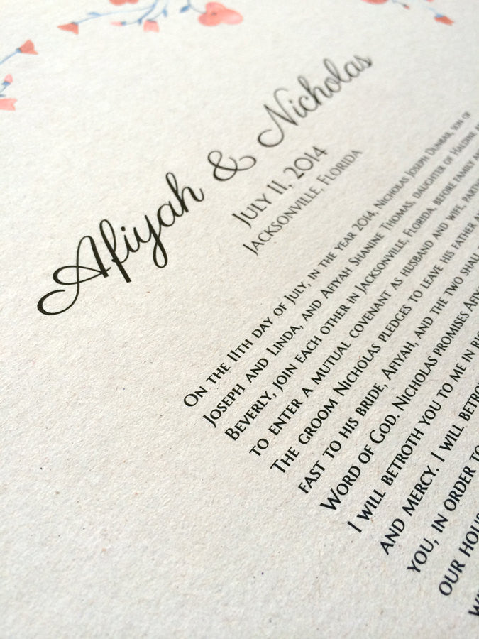 Modern Ketubah Summer Flowers giclee art print - Wedding Jewish Marriage Certificate Ketubah