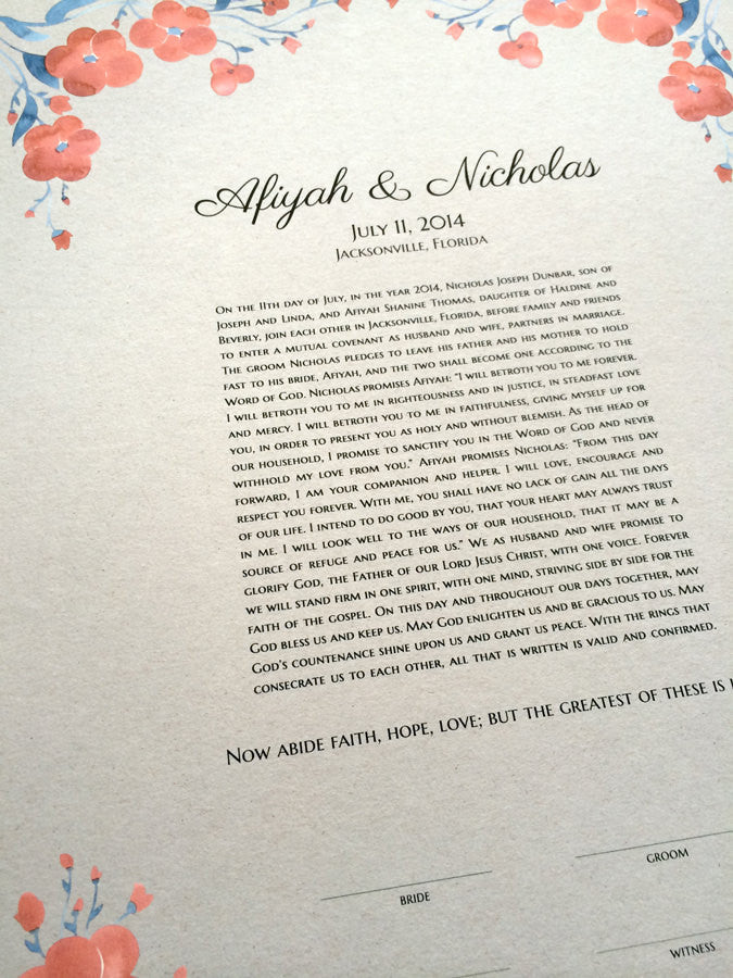 Modern Ketubah Summer Flowers giclee art print - Wedding Jewish Marriage Certificate Ketubah