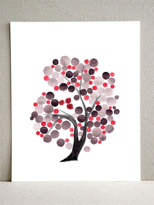 GRAY PINK TREE watercolor art print