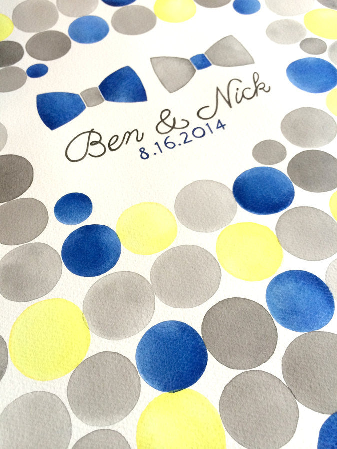 Guest Book Signature Pattern Bowties - 150 guest signatures Guest book alternative,  wedding penny tiles, painted Guest Signature watercolor