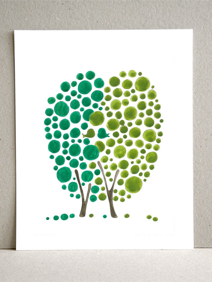 TWO AS ONE GREEN LOVE TREE art print