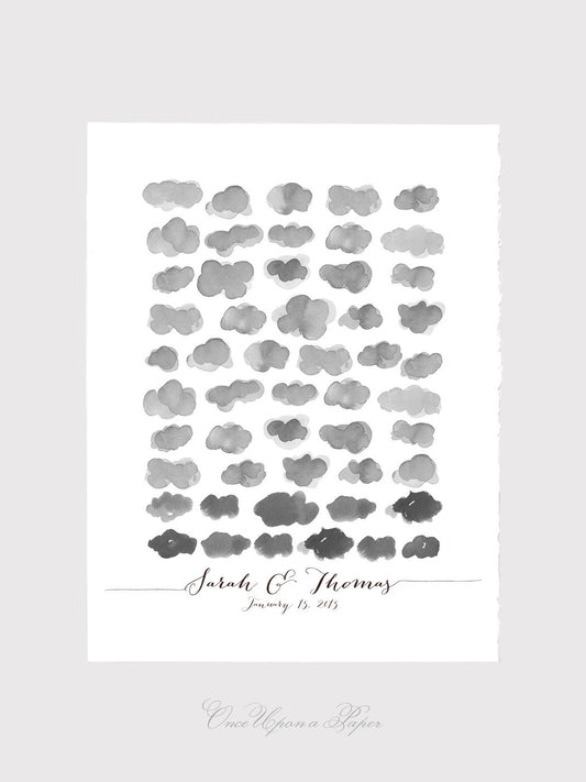Wedding Guest Book Tree art Print - Watercolor Happy Clouds