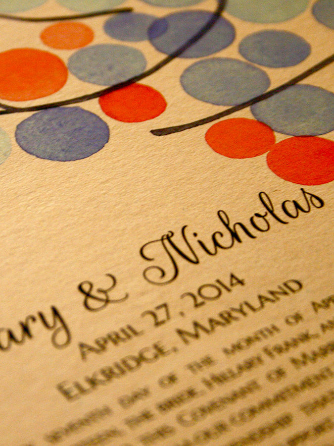 Personalized Modern Ketubah - Painted Branches with Love Birds