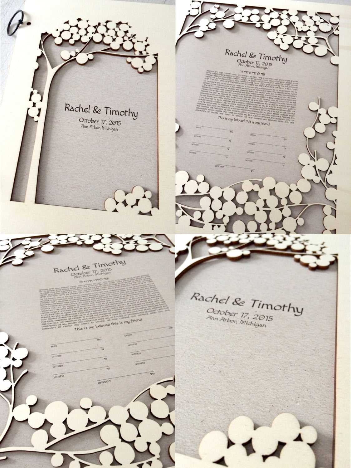 Woodcut Ketubah and matching Guestbook Album - Jewish marriage certificate and guestbook - SET