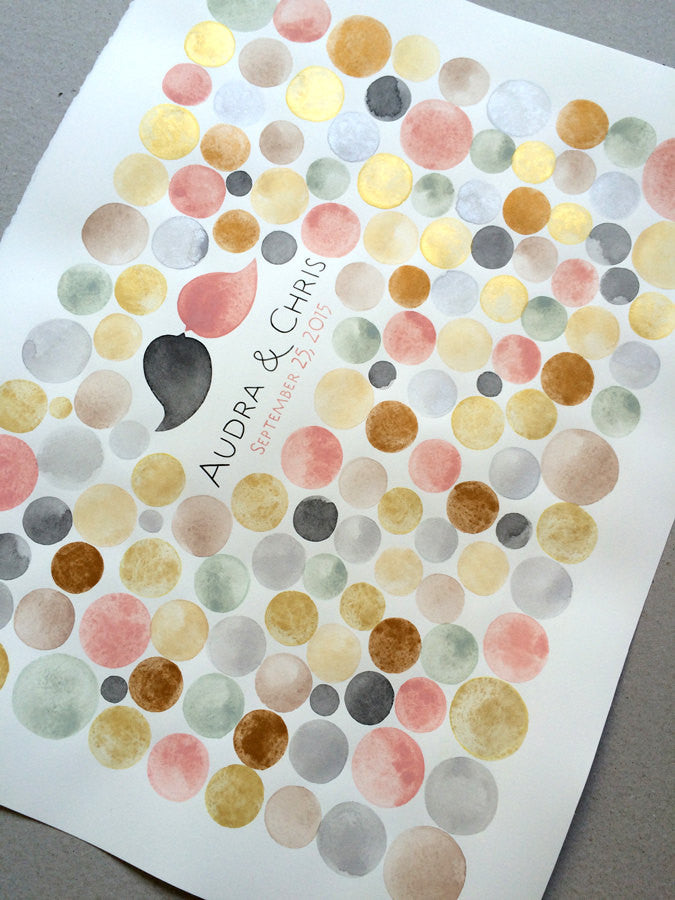 Gold Wedding Watercolor Guest Book  - GOLD PENNY TILES - 150 guest signatures - painted wedding gift