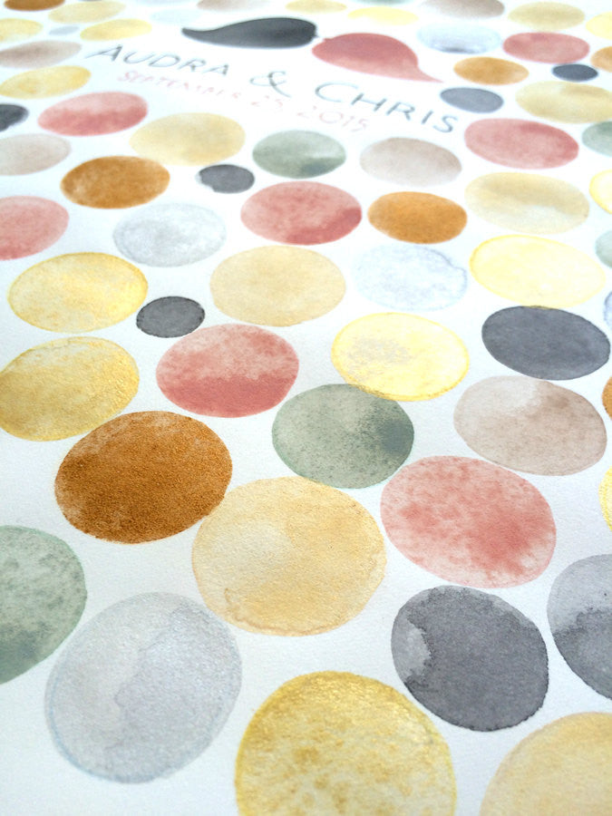Gold Wedding Watercolor Guest Book  - GOLD PENNY TILES - 150 guest signatures - painted wedding gift