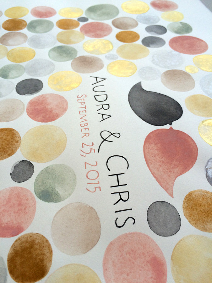 Gold Wedding Watercolor Guest Book  - GOLD PENNY TILES - 150 guest signatures - painted wedding gift